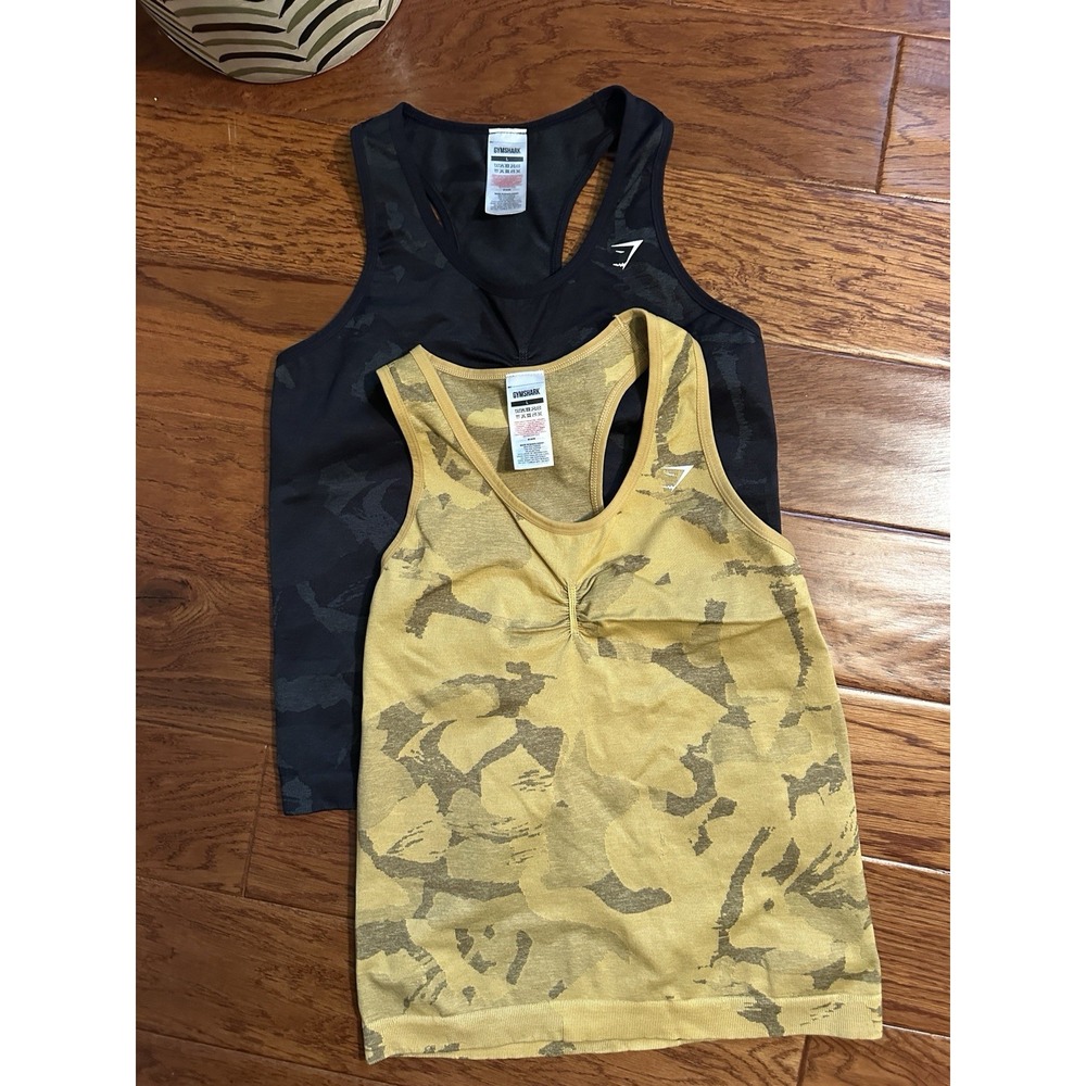 Gymshark Adapt Camo Seamless Tank Top Lot Of 2 Womens Size L Yellow Black